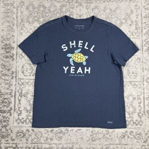 Life is Good T Shirt Men Navy Crusher Turtle "Shell Yeah" Beach Size Large